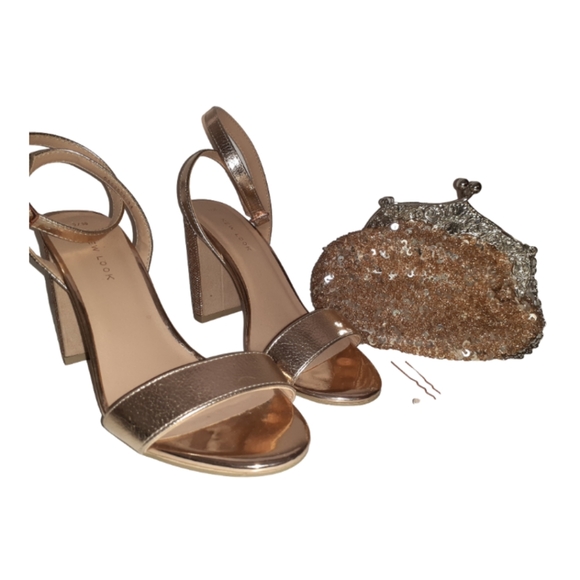 New Look Rose Gold Rhinestone Block Heel Sandal - Picture 7 of 7